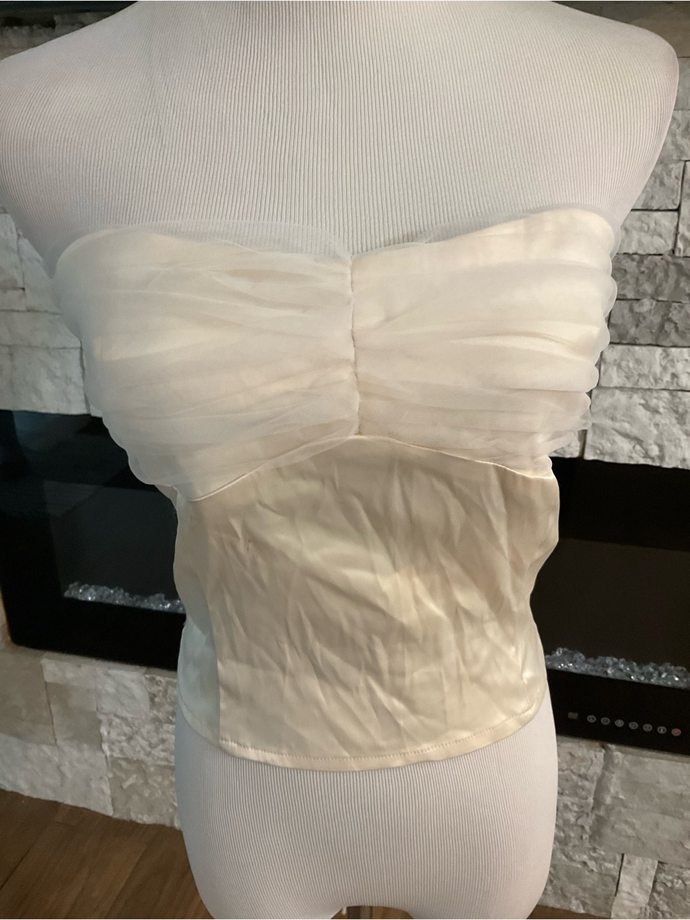 Commense Strapless Ruched Bustier in Cream Size XL